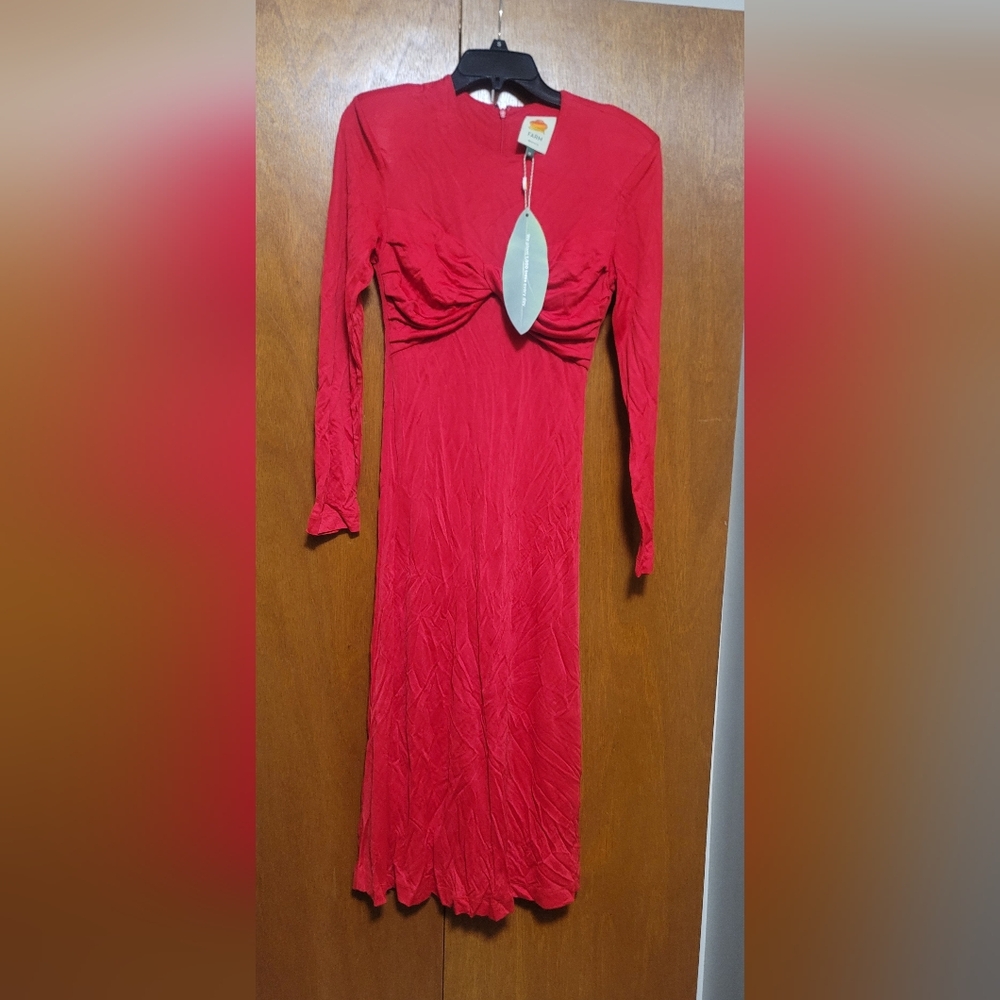 Elegant Red Long Sleeve Dress By Farmrio